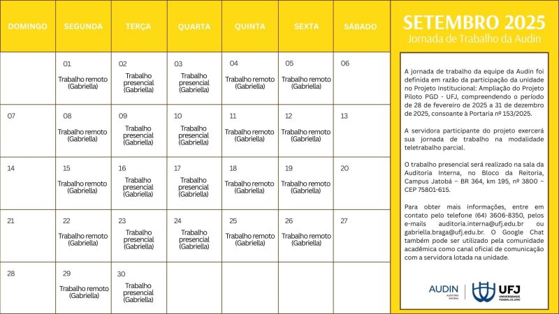 Audin Calendário Setembro 2025
