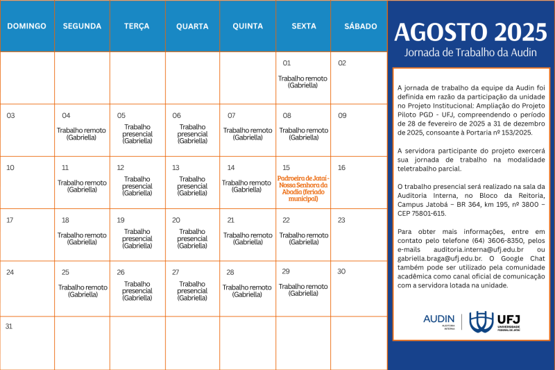 Calendário Agosto 2025