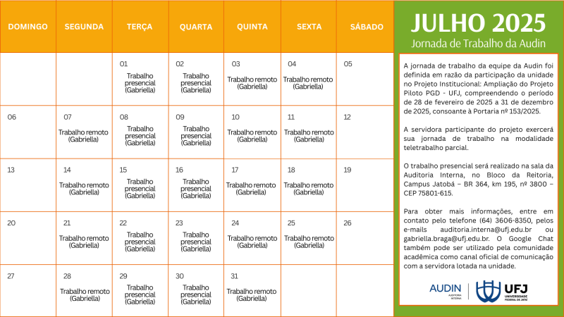 Calendário Julho 2025