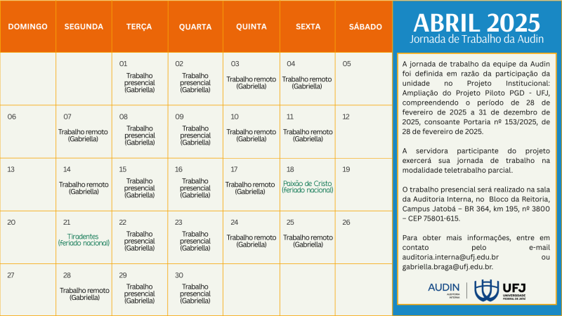 Escala de Trabalho Audin Abril 2025