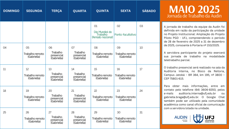 Escala de Trabalho Audin Maio 2025
